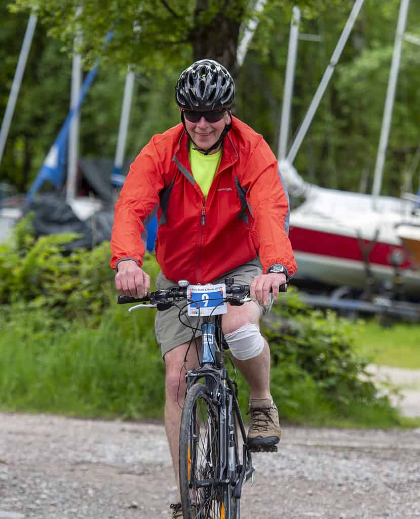 Cyclist fundraising during Bikes Boats Boots