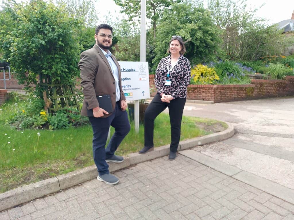 Aniket Deshpande with Julie Clayton, hospice CEO